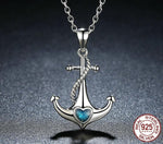 Sterling Silver & Crystal Blue Heart Anchor  Necklace