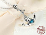 Sterling Silver & Crystal Blue Heart Anchor  Necklace