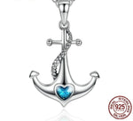 Sterling Silver & Crystal Blue Heart Anchor  Necklace