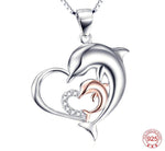 Sterling Silver Mother & Child Dolphin Heart Necklace